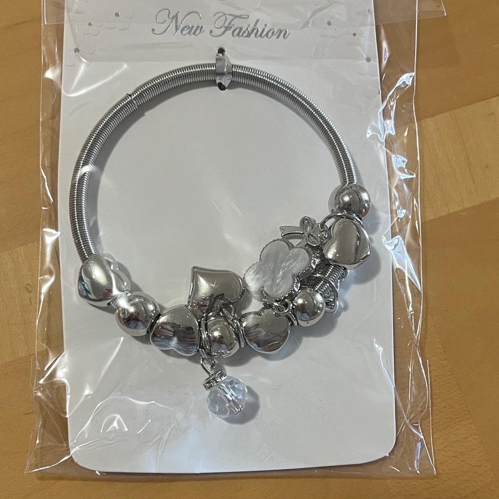 Silver with White Charm Bracelet by